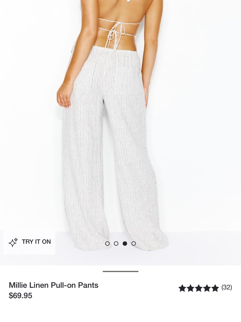 Garage Millie Linen Pull-On Pants - Cream Stripe